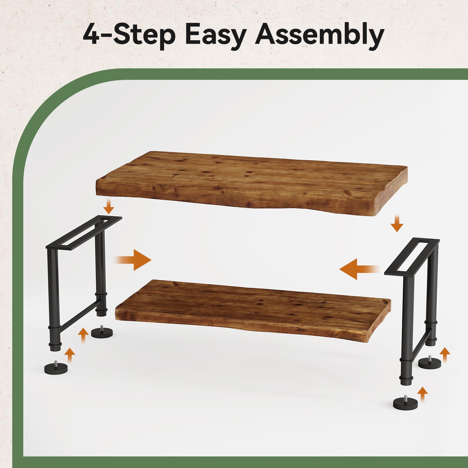 Tribesigns Meseta de Centro Estilo Granja, Mesa de café de Madera con Almacenamiento, Estante de 2 Niveles con Borde Vivo, Patas de Metal, Mesa Central Rectangular de 47" para Sala de Estar, salón