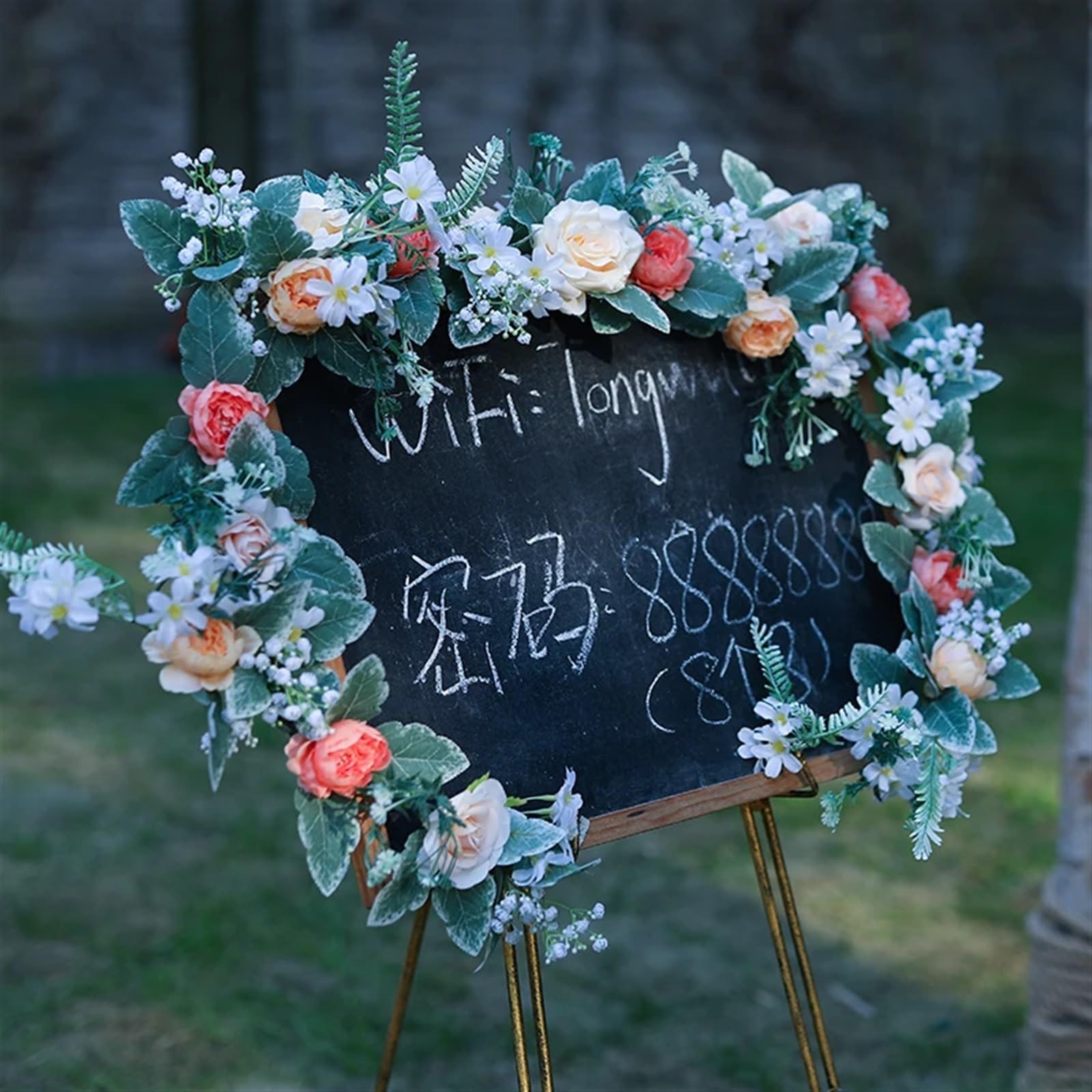 Blumengirlande 1,7 m Lange Seiden-Rosen-Pfingstrosen-Girlande, künstliche Blumen, Eukalyptusblätter, Ranken, Pflanzen for Hochzeitsbögen, Türen, Tischdekoration(1pc Luxury pink)