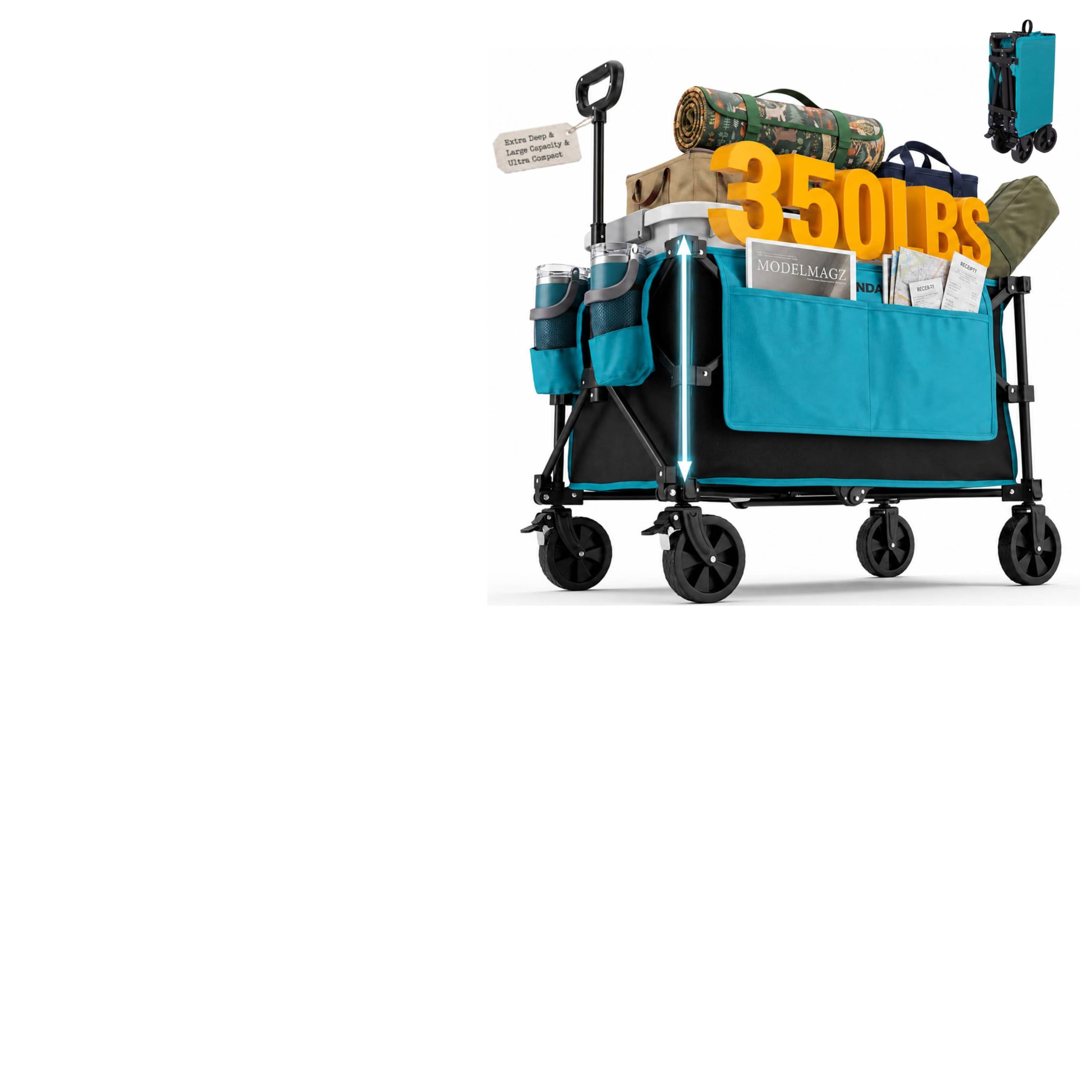 FUNDANGO Extra Deep Collapsible Wagon, 300Lbs Heavy Duty Foldable Cart