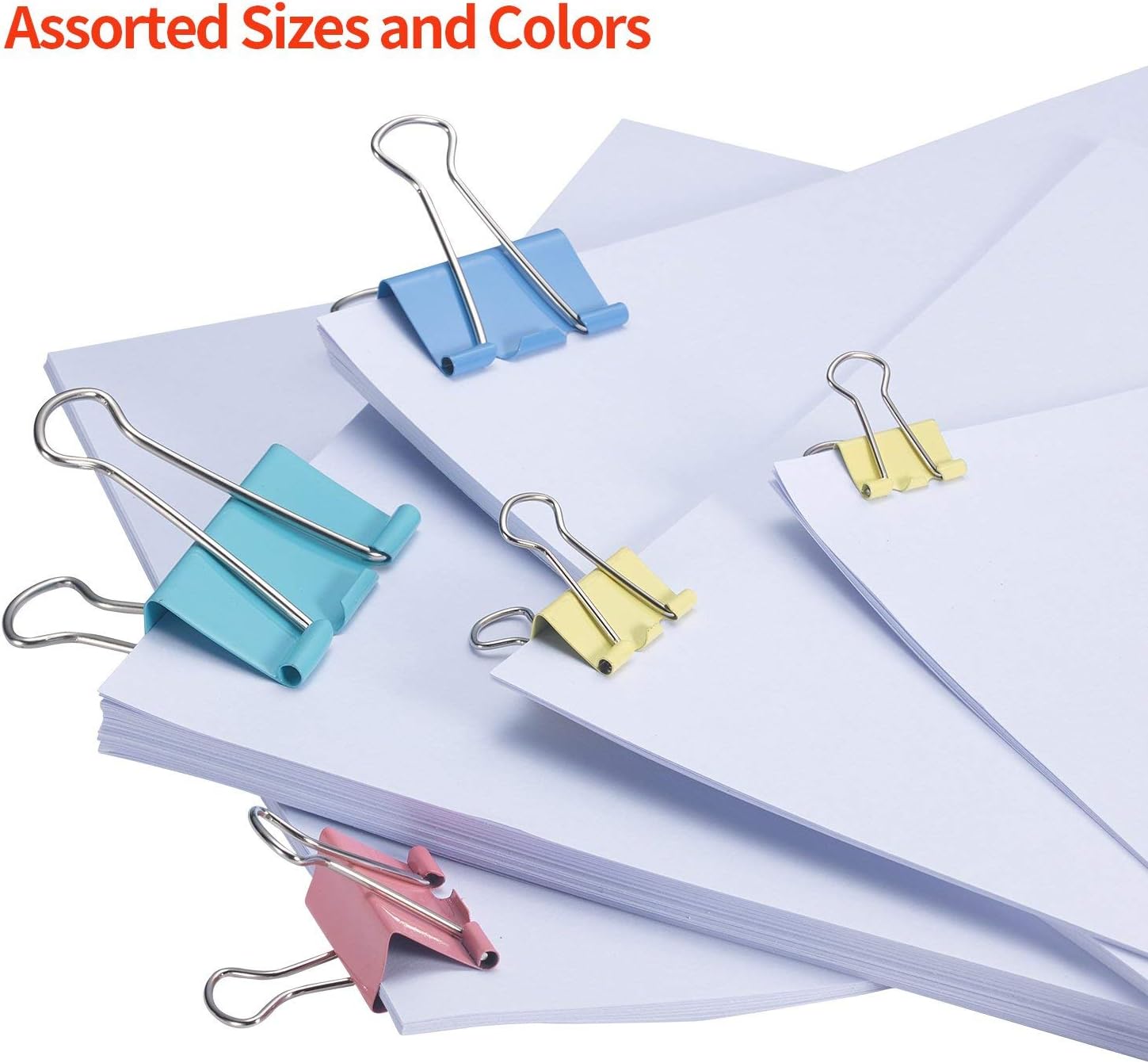 188 Pcs Binder Clips Paper Clamps Assorted 6 Sizes, Paper Binder Clips Metal Fold Back Clips with Box for Classroom School Office Supplies Assorted Colors