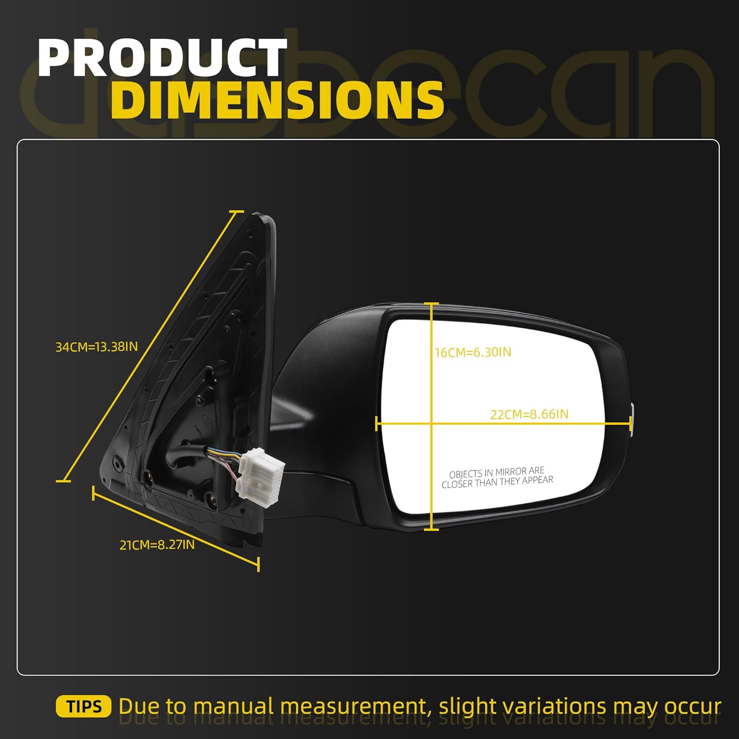 Dasbecan Right Passenger Side Mirror Compatible with 2011-2015 Kia Sorento with Power Heated Glass, Turn Signal Light, Black Mirror Cap, Manual Folding Replace#876201U050 KI1321146 (7Pins)