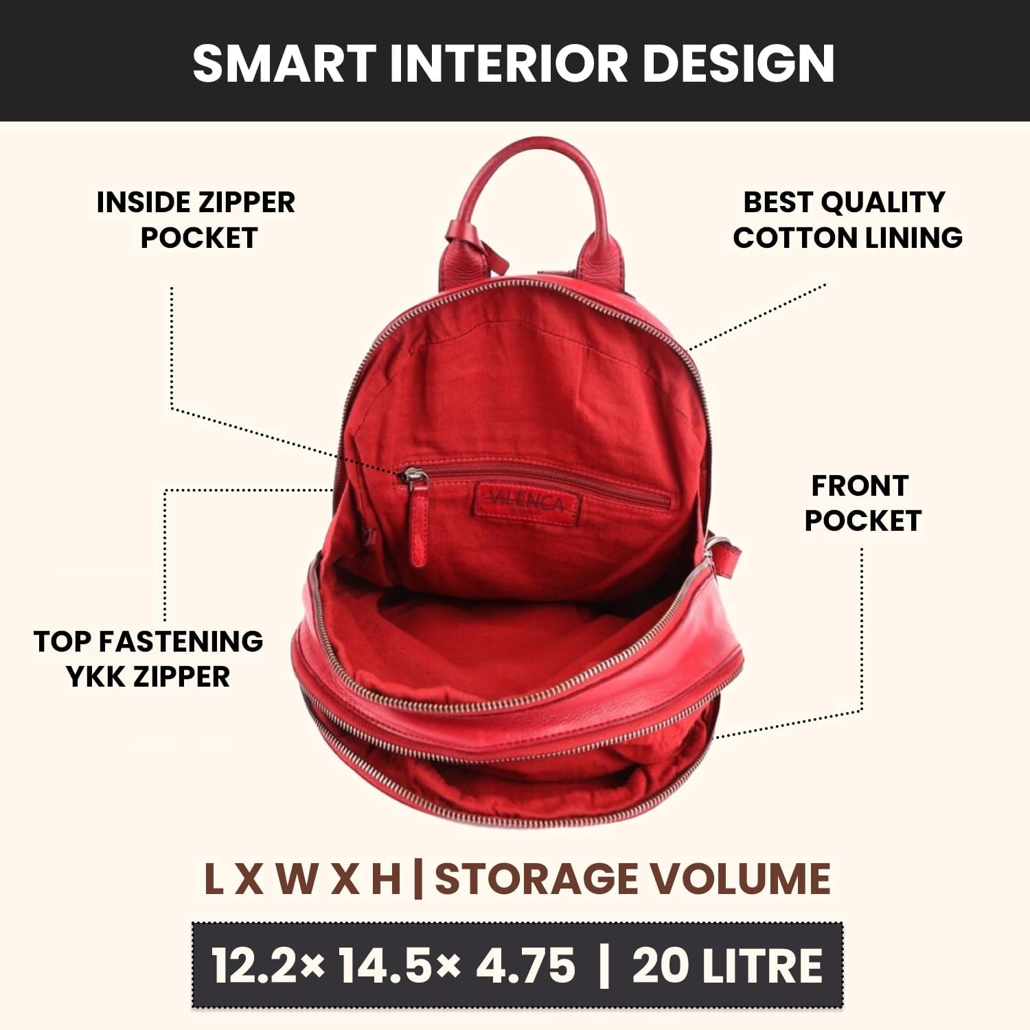 Genuine Leather Backpack for Men, Casual Backpack for Women Office Bag with Adjustable Shoulder Strap (VL-054-RED) - Image 3