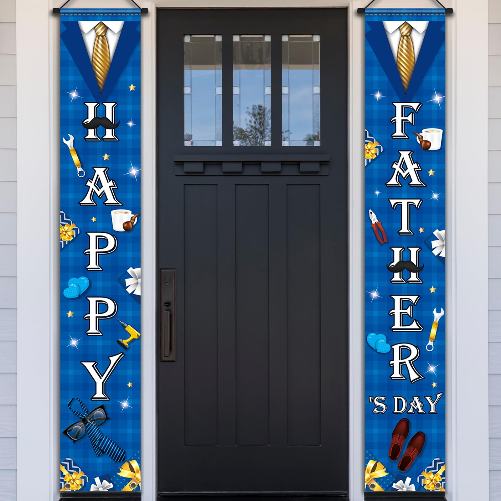Happy Fathers Day Porch Sign Banner Decorations- Happy Father Day Blue Hanging Door Banner for Indoor Outdoor Fathers Day Party Supplies(Porch Sign)