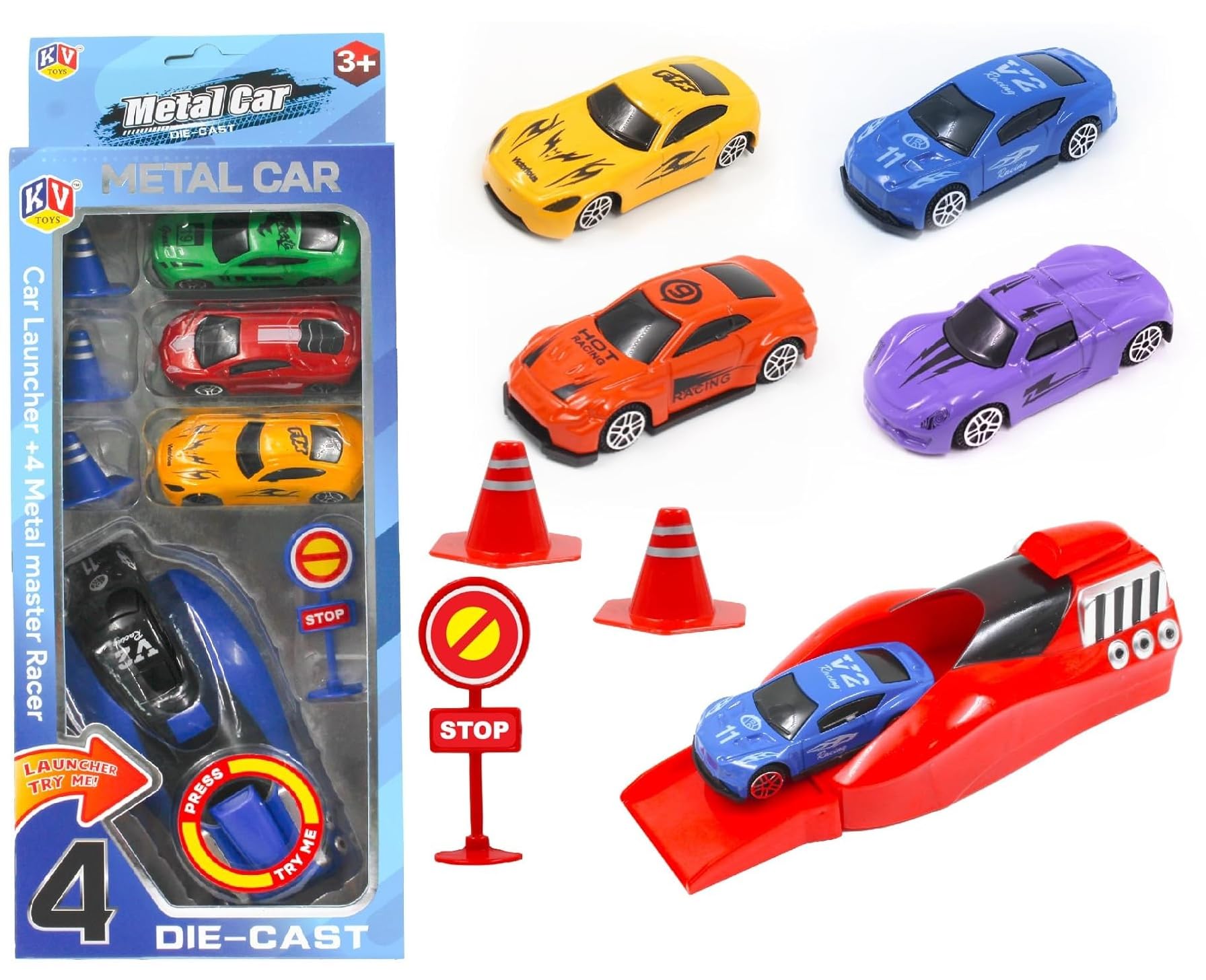 Sky Tech® Rapid Launcher High Speed Car Set | 4-Piece Die-Cast Metal Car Set for Kids | with High-Speed Launcher | Includes 3 Road Blockers & 1 Stopper | Perfect for Kids 3+-image-24