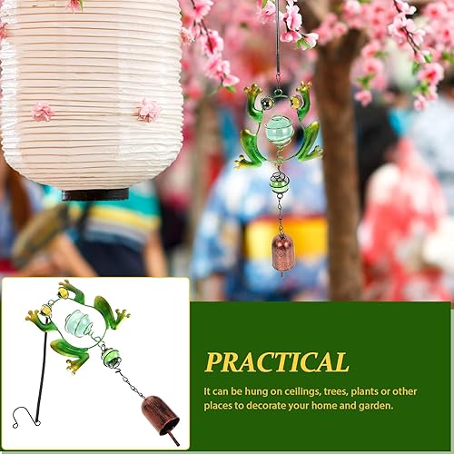 Miniatura 5 de LUOZZY Campana de viento de animal de metal, campanilla de viento para el hogar, decoración de jardín de pared al aire libre, adorno colgante (rana)