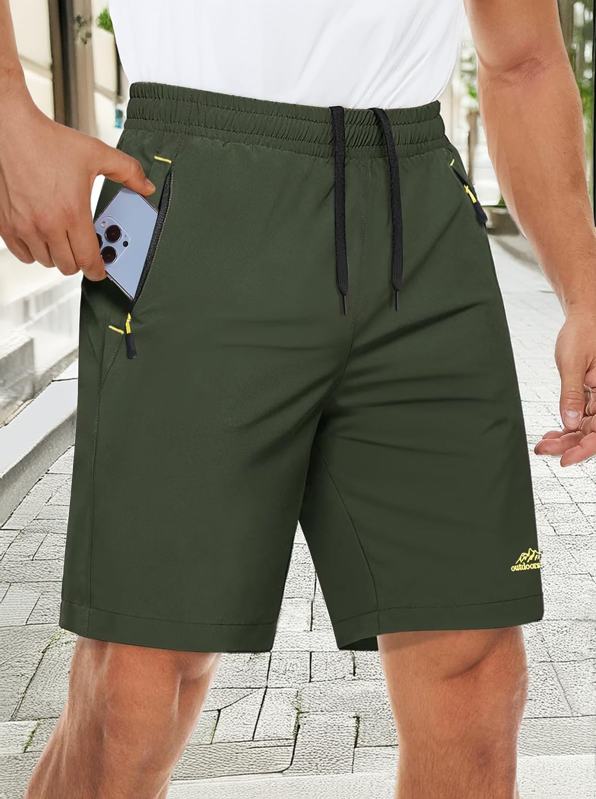 Men's Athletic Running Shorts 9" Quick Dry Lightweight Sport Workout Hiking Gym Shorts with Zipper Pockets