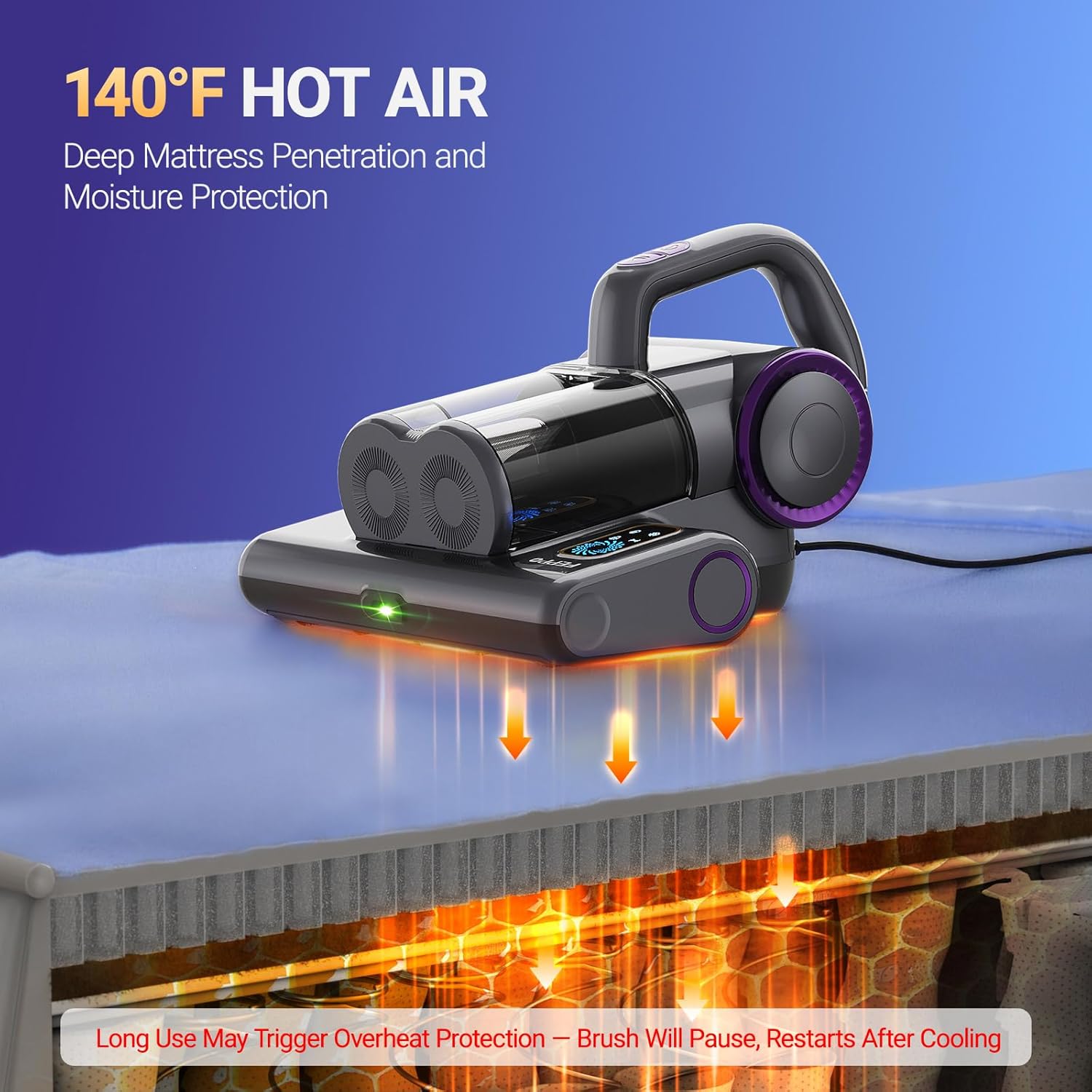 FEPPO Mattress Vacuum Cleaner, 16Kpa Bed Vacuum Cleaner with 253.7nm UV-C Light, 140°F Heat, HEPA Filter & Ultrasonic, Versatile Handheld Vacuums for Bed, Sofa, Couch, Crib(Corded,...