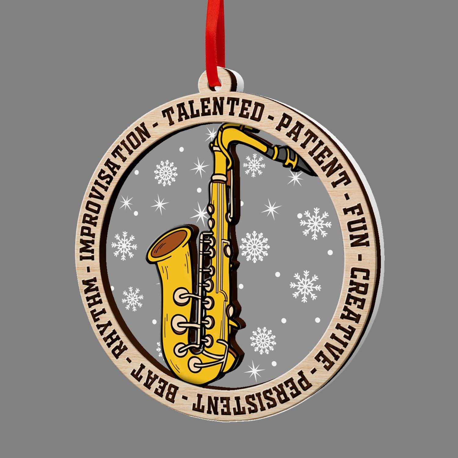 Saxophone Ornaments for Christmas Tree, Saxophone Ornament 2 Layer Wood & Acrylic Decoration, Sax Keepsake Decor 2025, Gifts for Sax Lovers, Saxophonist, Music Lovers, Saxophone Teacher Gifts.