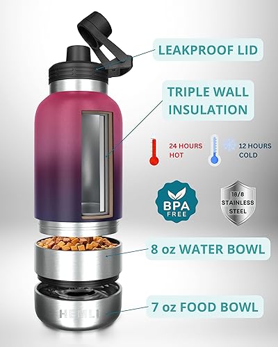 Miniatura 2 de Botella de agua para perros de 32 onzas, botella de agua de viaje aislada para perros, dispensador de botellas de agua para mascotas de acero