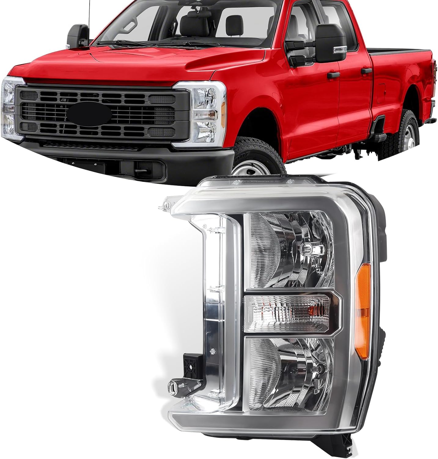 RH Halogen Headlights Assembly Compatible with 2023-2024 Ford F250 F350 XL XLT Super Duty Right Passenger Side FO2503429 PC3Z-13008-H