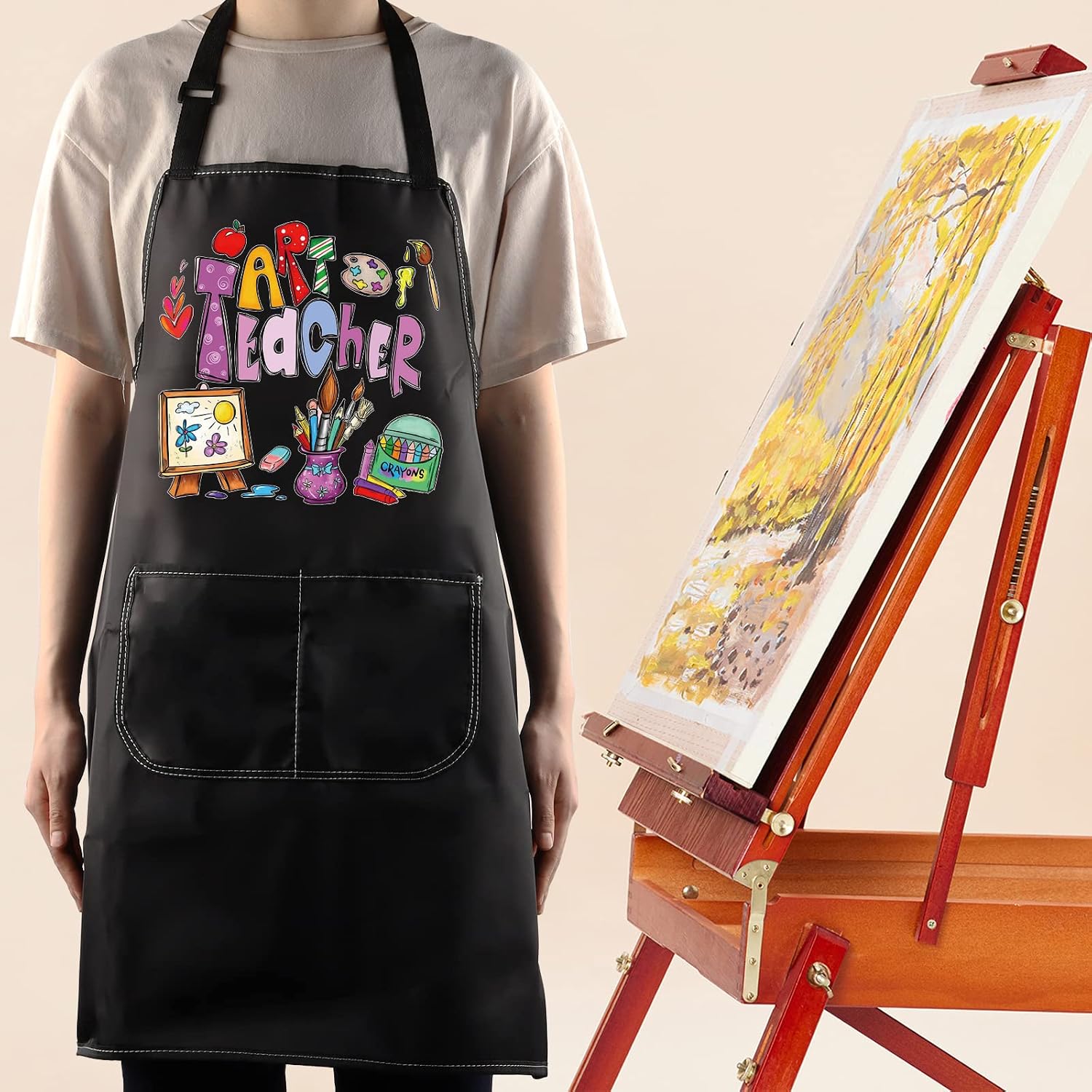 WZMPA Art Teacher Apron With Pockets - Adjustable Artist Painters Apron For Art Lovers image 3