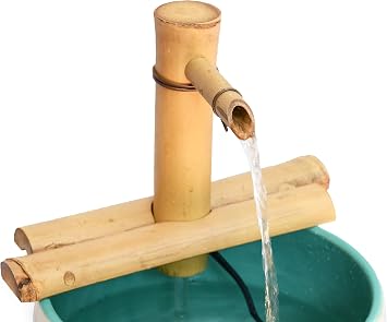 Bamboo Accents 7" Adjustable Bamboo Fountain Kit with Pump Compact Zen Water Feature for Bowls, Basins & Small Gardens, Indoor/Outdoor Container Not Included