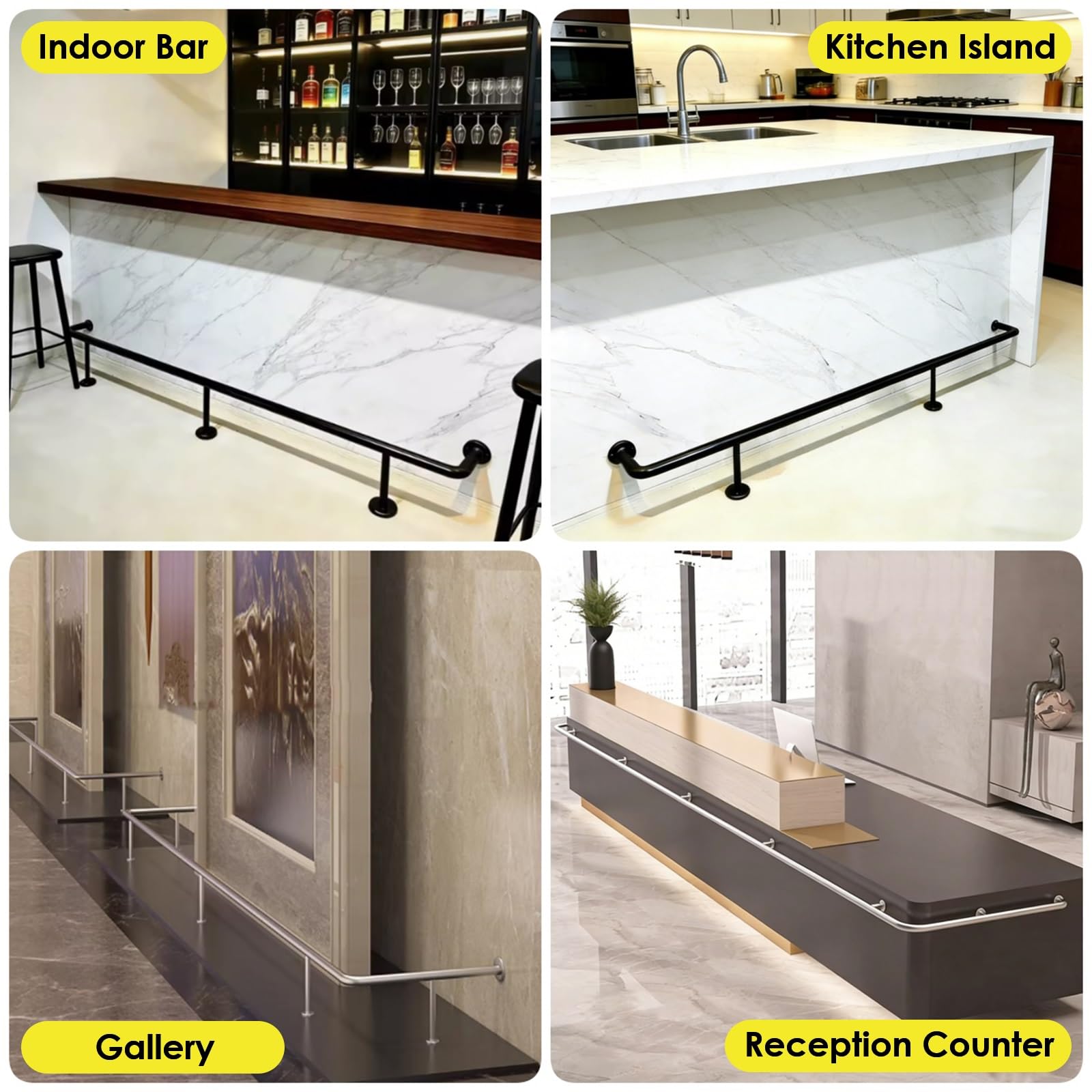 Pedana poggiapiedi da Bar, Kit modulare Regolabile in Acciaio Inox da 3-3,3 Metri - Include Tubi, staffe e connettori per Isole Cucina, gallerie e banconi Cassa