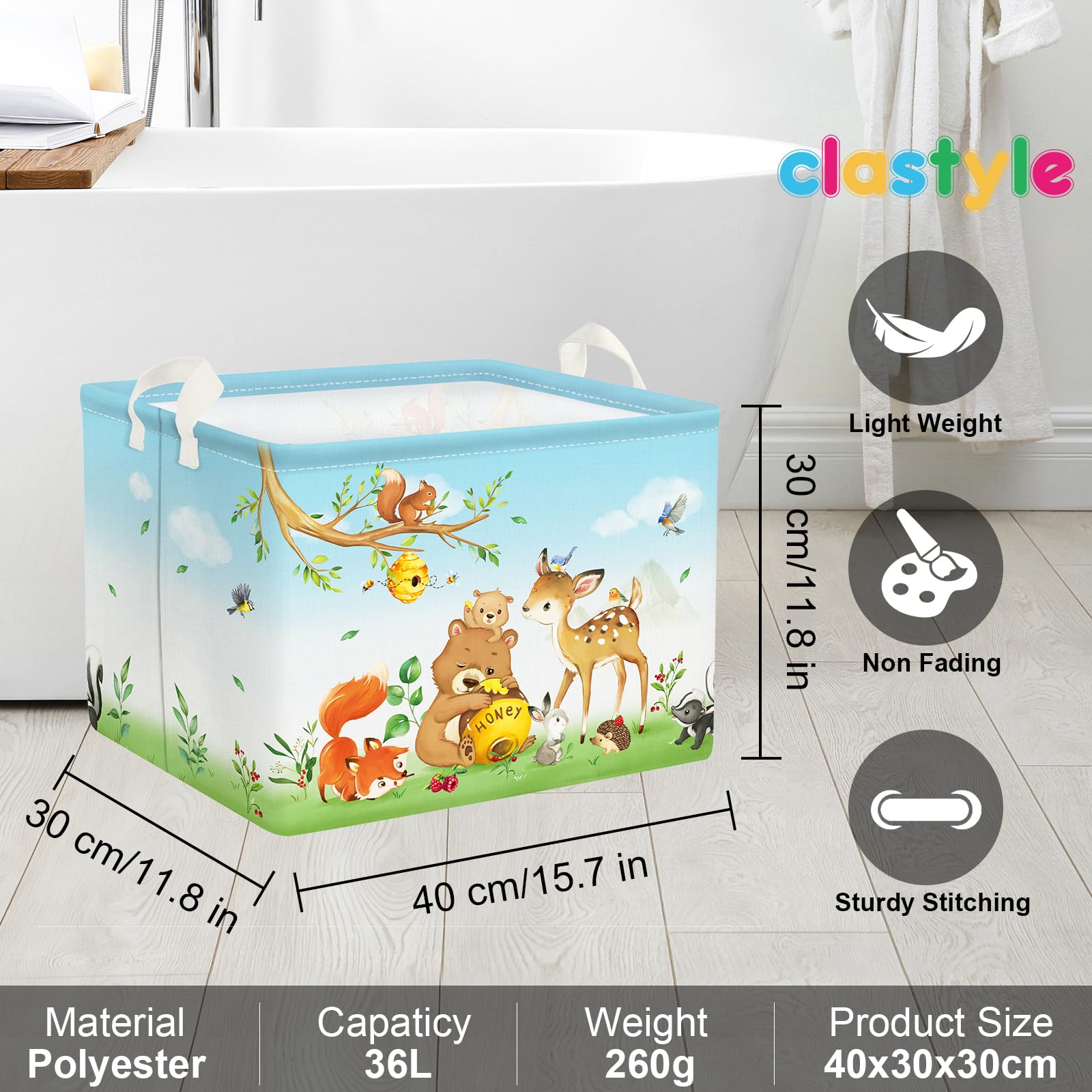 Clastyle Paniers Rangement Animaux Forêt pour Enfants Garçons Filles Rectangulaire Boîtes de Rangement Jouets Vêtements pour Maternelle Salle Classe (40*30*30 cm, Animal de la Jungle)