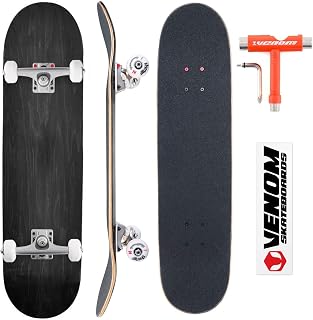 Venom Pro Skateboards Complete Skateboard -Double Kick Trick Skateboard for Kids Boys/Girls Adults Beginners -Advance- Inc Deck/Hollow Trucks/Bearings Abec 11 /Wheels/Griptape/Tool