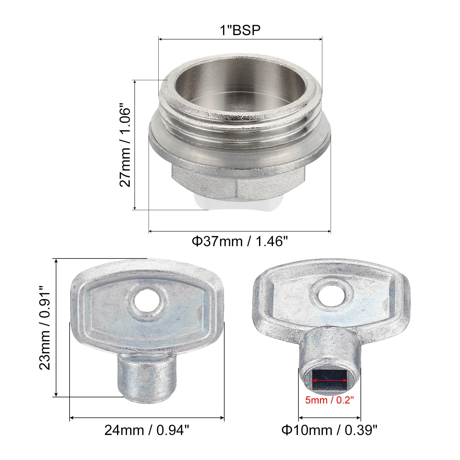 PATIKIL 1" BSP Male Thread Manual Radiator Air Vent Plug Valve Kit with Key, Nickel Plated Brass Plug for Radiator Heater Silver White - Image 2