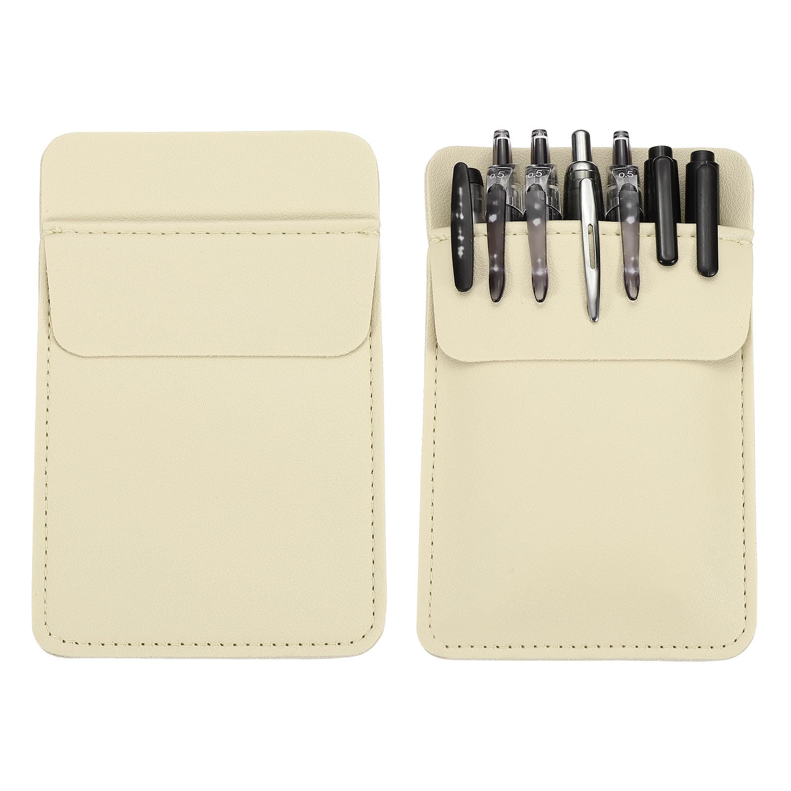 PATIKIL 2 Pack Leather Pocket Protector, Large Widened Pen Pocket Protector Pen Holder Organizer Pouch Pencil Sleeve for Heavy Duty Shirts Lab Coats Pointers Office Notes Card, Beige