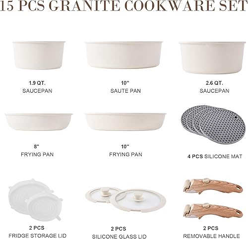 Miniatura 2 de Juego de utensilios de cocina antiadherentes, juego de ollas y sartenes apilables con mango desmontable, utensilios de cocina de granito, mango