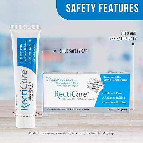 Miniatura 2 de RectiCare Crema anorrectal de lidocaína al 5   crema adormecedora tópica para el tratamiento de hemorroides y otros trastornos anorrectales tubo de