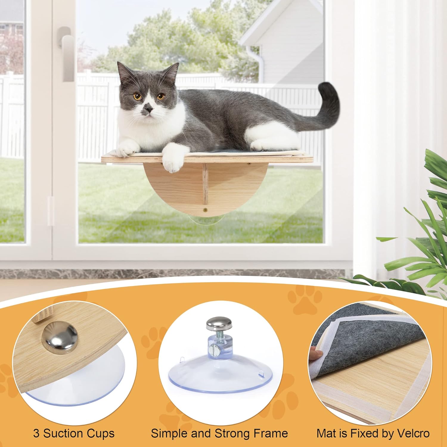 review COZIWOW Cat Window Perch Hammock for Indoor Cats, 2-in-1 Installation, Cordless Cat Wall Shelf Cat Perch Window Seat with 3 Suction Cups, 1 Pack