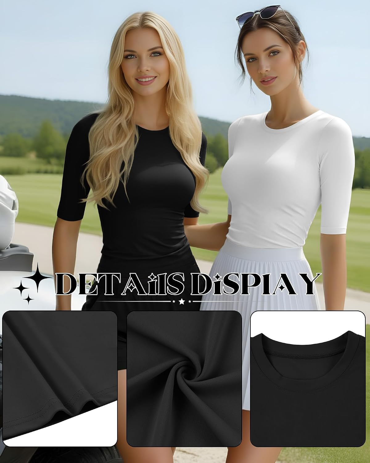 3 Pack Women's Workout Shirts Half Sleeve Compression Tops Slim Fit Elbow Length Tee Athletic 1/2 Sleeve T-Shirts