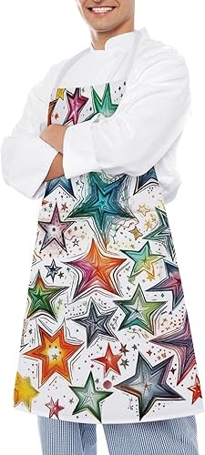 Miniatura 4 de MUSM Apron for Adults - 27.6 X 31.5 Inch, Heavy-Duty Polyester Aprons with Two Large Pockets, Waterproof Stars of Many Colors Kitchen Apron for
