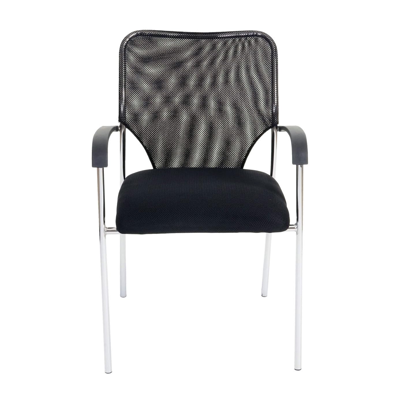 Juego de 2 sillas de visitante para conferencias, apilable de tela, textil, color negro 04_0000279
