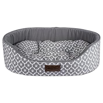 DII Bone Dry Chic and Modern Padded Pet Bed, Durable Oxford Fabric, Machine Washable - Oval Lattice Gray, Small