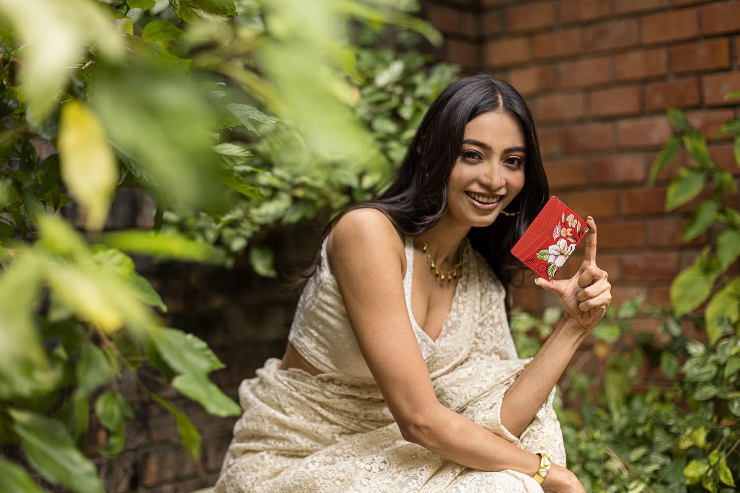 Anuschka Women’s Hand-painted Genuine Leather Credit Card Case - One Open Pocket, Four Card Holders - Crimson Garden - Image 3