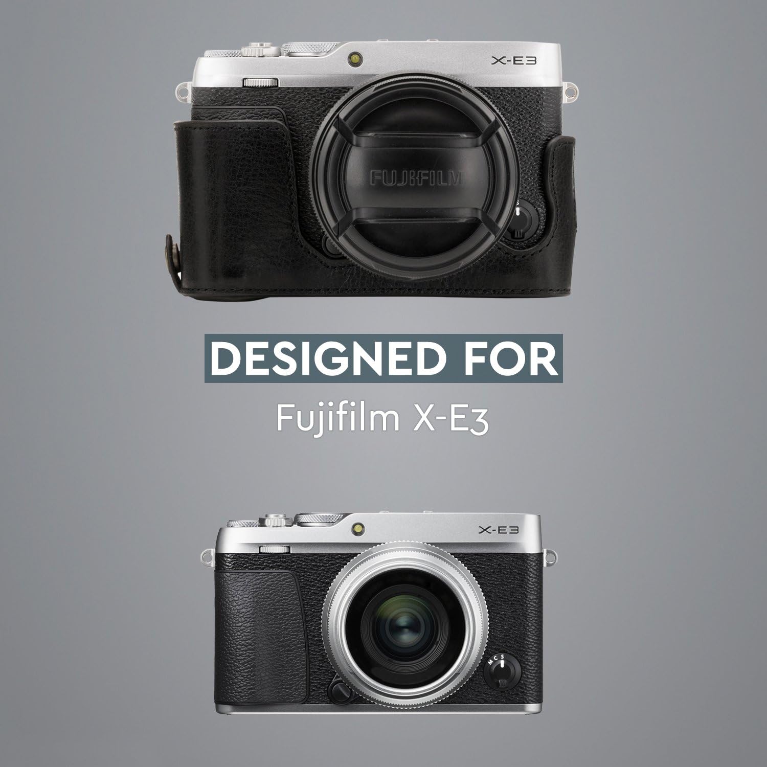 MegaGear MG1342 Ever Ready Genuine Leather Camera Half Case & Strap Fujifilm X-E3 with Battery Access, Black