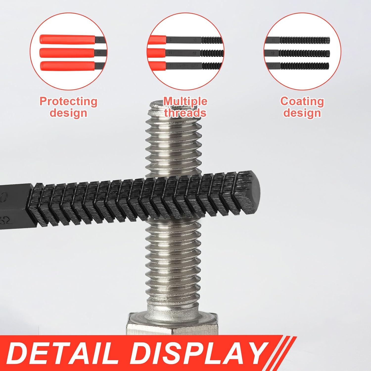3Pcs Thread File High Hardness Thread Restorer File Multipurpose Metric Thread Repair File Heavy Duty Steel Thread Restorer File Portable Thread File for Stud Bolt Screw Pipe QUZHEMA_US(红+黑)
