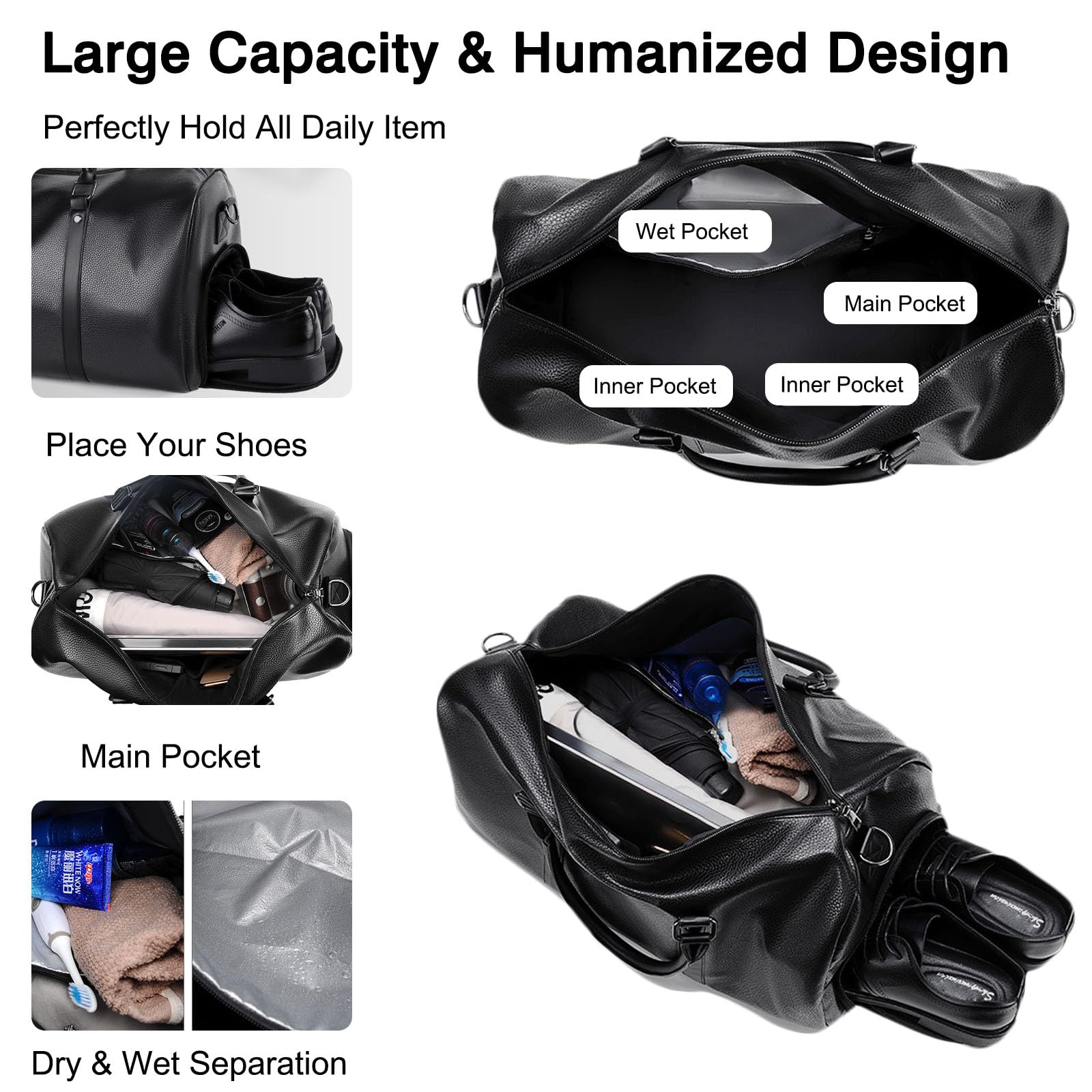 FANDARE Borsoni Donna Uomo Borsone da Viaggio Bagaglio a Mano Borsone da Cabinada Viaggio con Scomparto per le Scarpe Borsa Sportiva Borsone da Palestra Borsa da Weekend Impermeabile Pelle Tote Bag