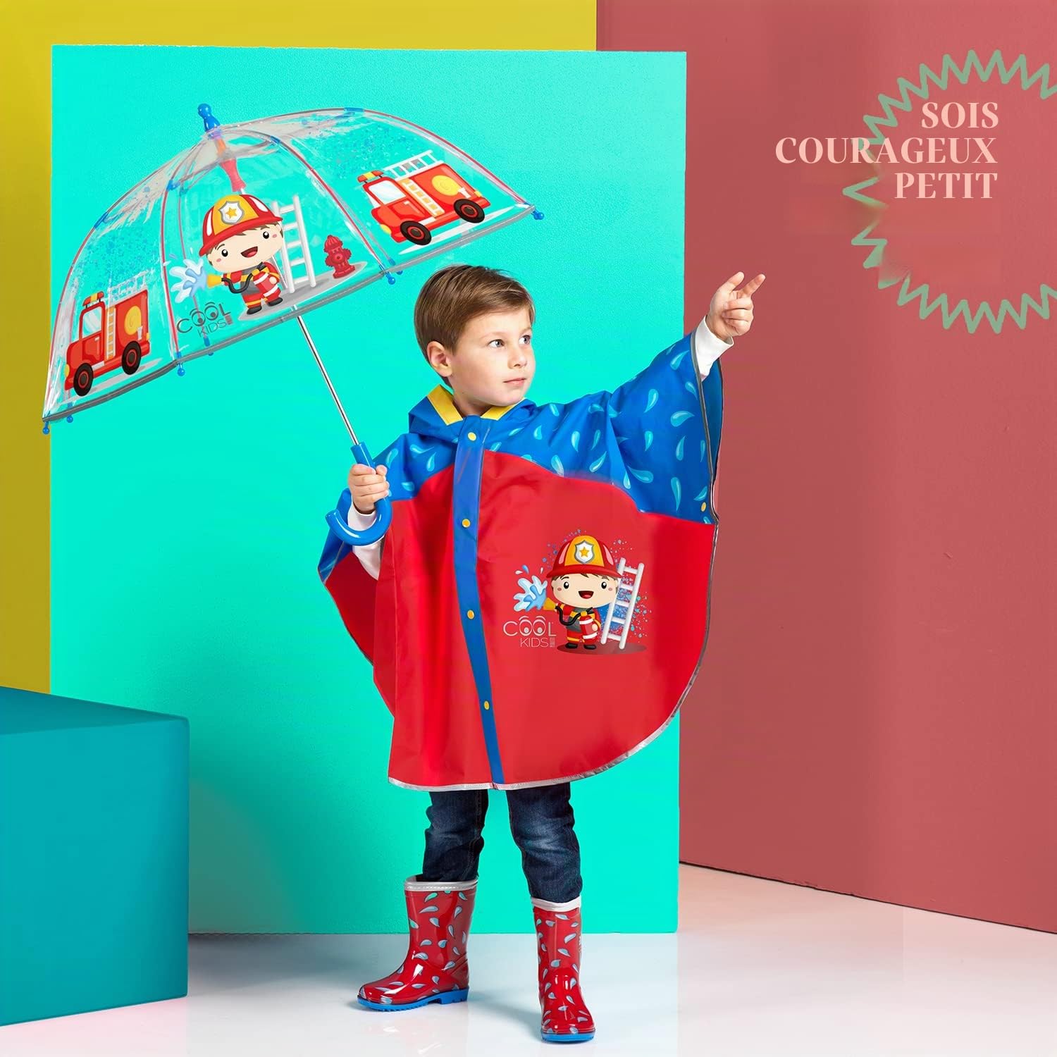 PERLETTI Pluie Enfant de Bottes Bottines Rouges - Garçon Matériau PVC Petit Détails Réfléchissants avec Imperméables Chaussures Enfants Semelle Antidérapante