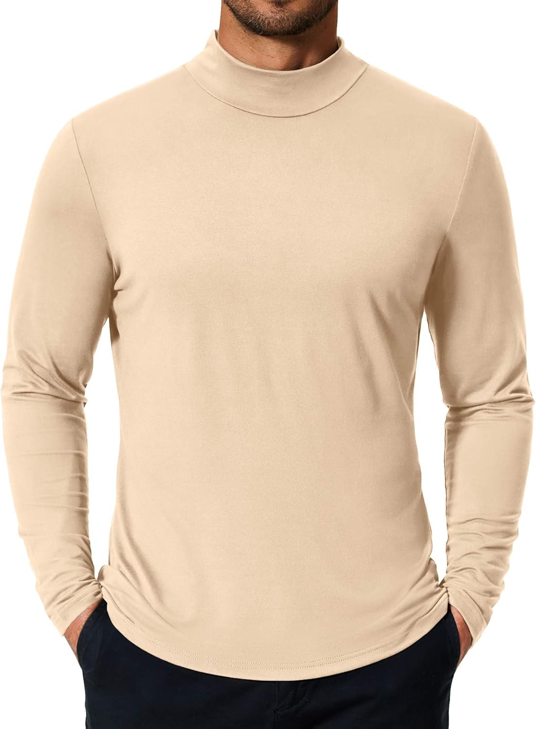 COOFANDY Mens Mock Turtleneck T-Shirts Long Sleeve Solid Color Tees Shirts Basic Casual Slim Fit Pullover T Shirts