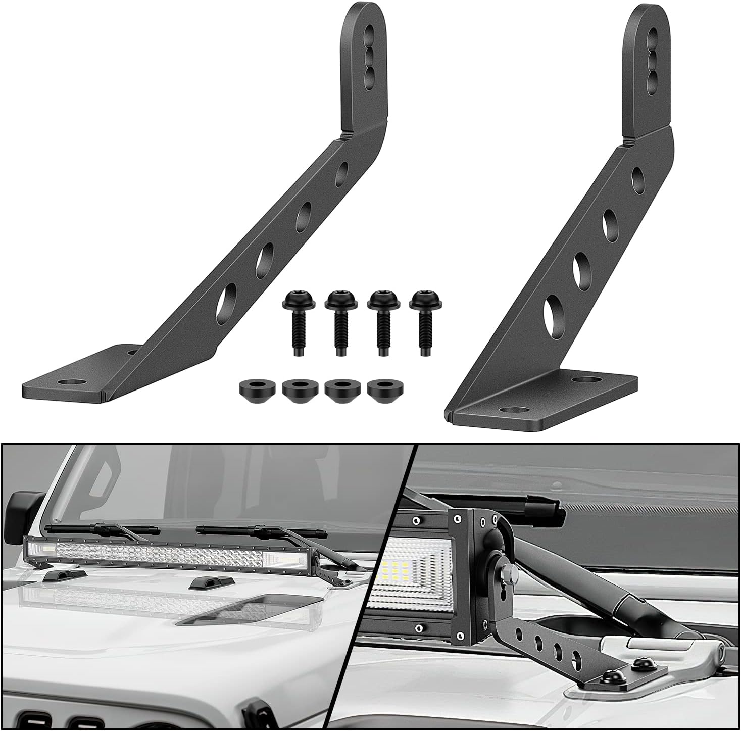 Nilight 2PCS Hood Straight Light Brackets 32 Inch LED Light Bar 2018 2019 2020 2021 2022 2023 2024 2025 2026 Wrangler JL JLU Gladiator JT