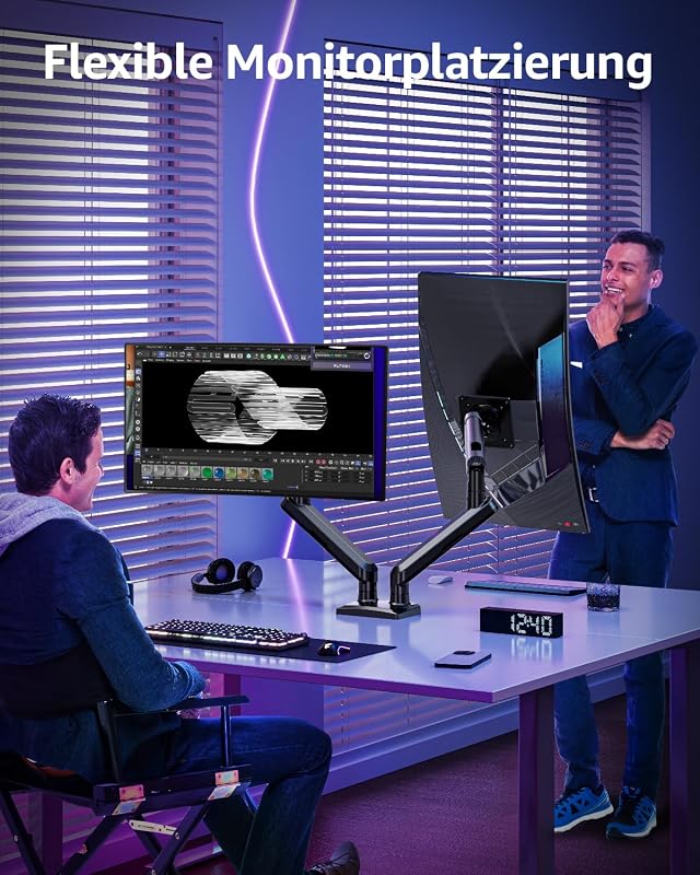 ELIVED EV6012B Dual Monitor Tartó 13-32 Colos Képernyőhöz, Gázrugós Monitor Kar Forgatható