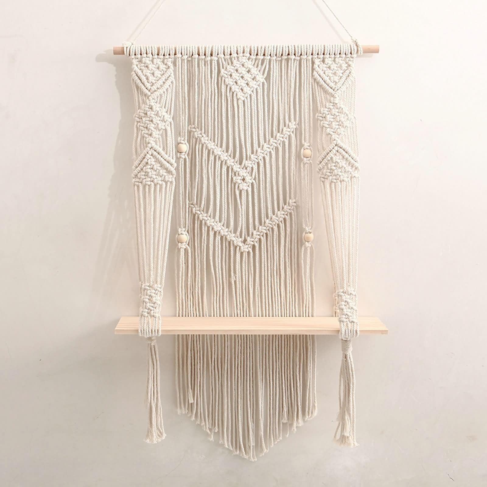 Daesar Tapiz Habitación Madera con Borlas Tejidas,Tapices Macrame Beige Tapiz Macrame Estanteria,50x80cm