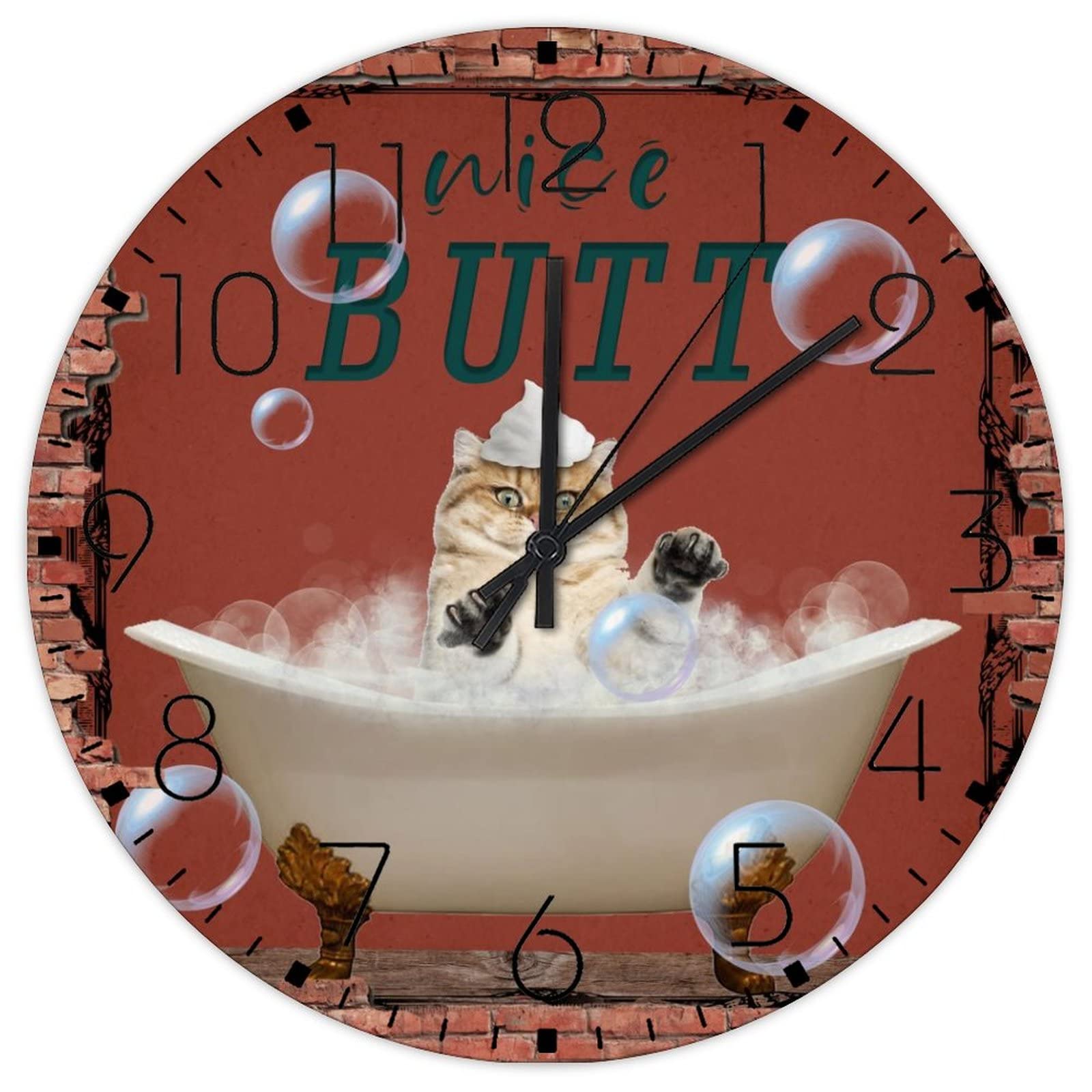 Horloge murale rustique pour salle à manger et chambre motif chat mignon