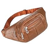 Texvora Men'S Fanny Pack, Brown Pu Leather Waist Bag With Adjustable Belt, Multi-Layer Zipper Pockets, Chest Bag, Retro Design, 14.2 X 6.3 X 2 In