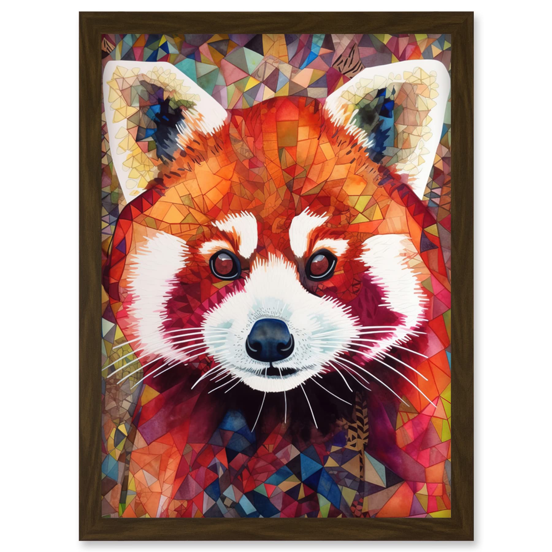 Artery8 Red Panda Portrait Multicoloured Folk Art Artwork Framed Wall Art Print A4