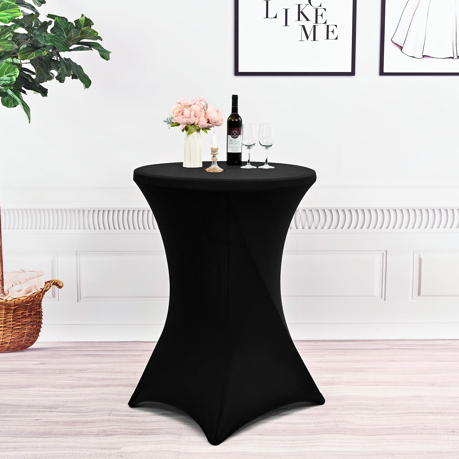 Paquete de 4 Piezas de Mantel de Spandex de Esquina Cuadrada Elástica para Cócteles, Mantel de Cóctel Circular de Alto para Banquetes de Bodas y Recepciones de Bares (Negro 80x110cm)