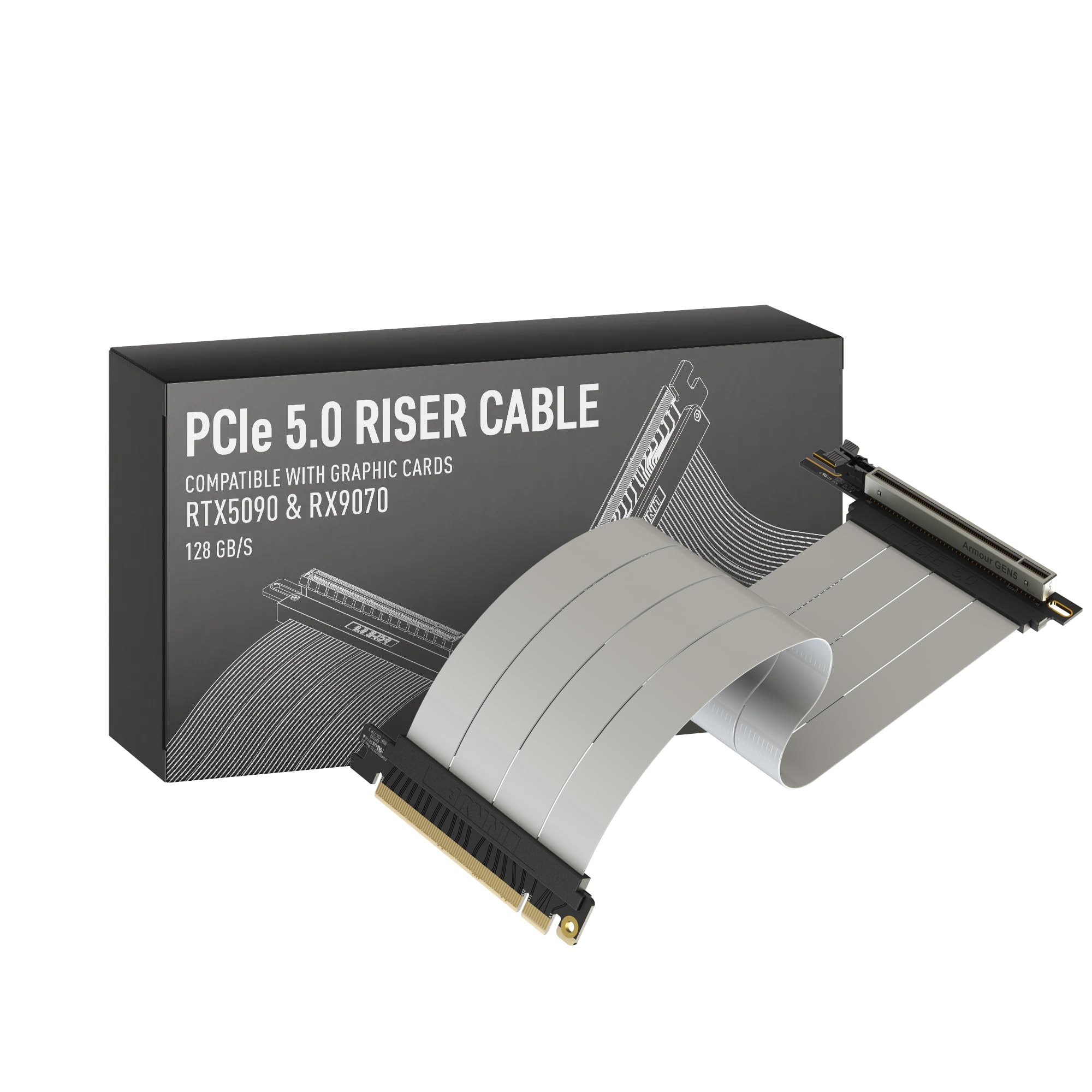 LINKUP PCIe 5.0 Riser Cable | Vertical GPU Mount | Right Angle, 15cm