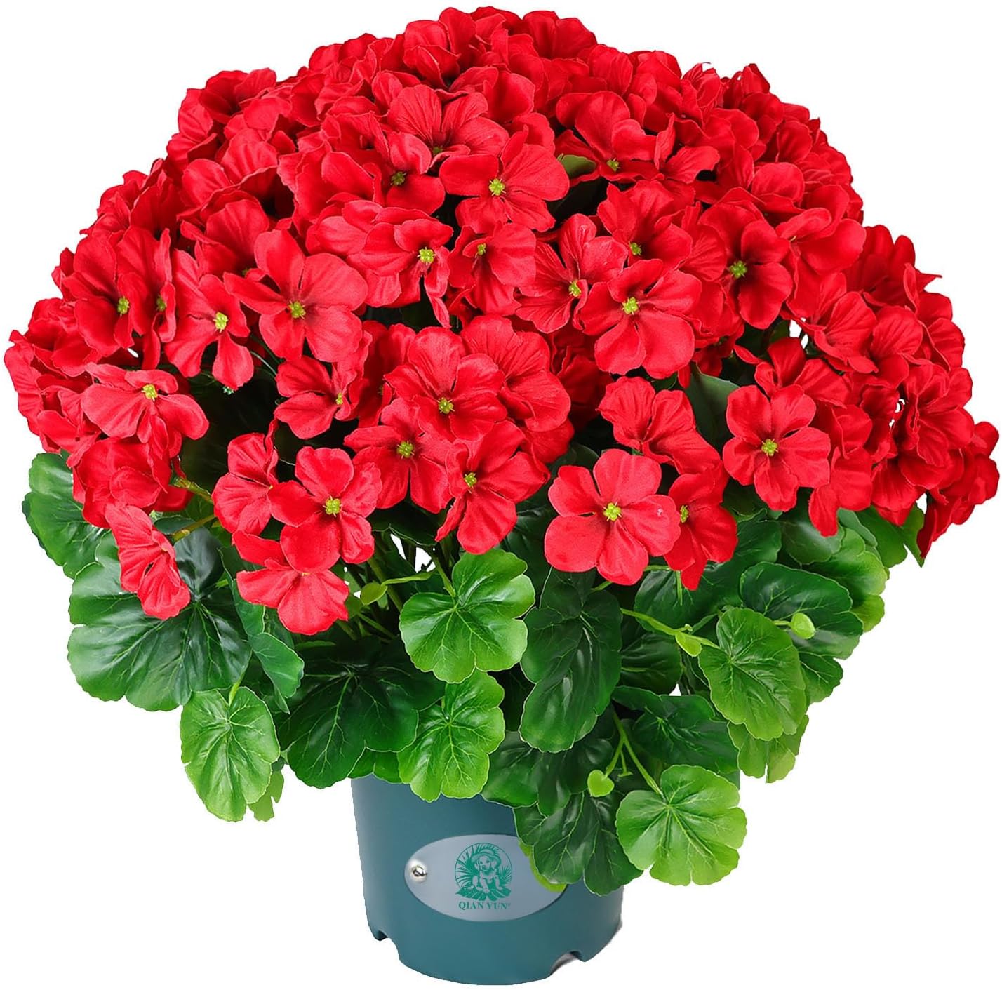 Geraniums Artificial Flowers Realistic – 18" Potted Faux Geranium Plants Deep Pink, UV Resistant Silk Flowers for Outdoor Indoor Front Porch Garden Home Decor (1, Red)