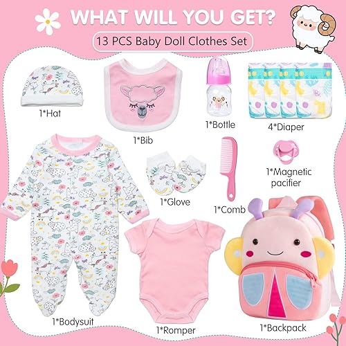Miniatura 2 de Ropa de muñeca Reborn para muñeca de bebé de 18 a 22 pulgadas, ropa de muñeca recién nacida de 20 pulgadas, oveja rosa, accesorios de trajes con