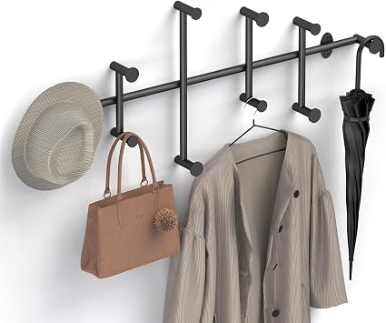 Large Coat Hooks Wall Mount, Minimalist Black Coat Rack Wall Mount, 31 Long Heavy Duty Coat Rack Wall Mounted with 10 Hook for Room Entryway, Bedroom, Cloakroom, Hallway