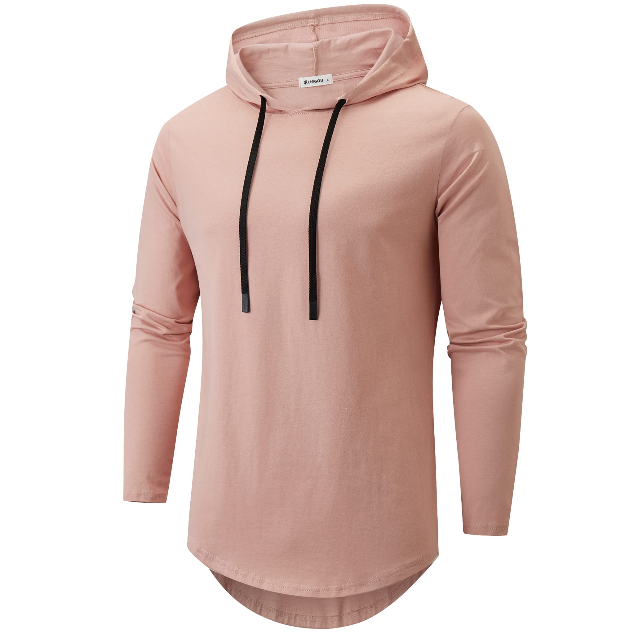 KLIEGOU Mens 100 Cotton Hipster Hip Hop Longline Hoodie T-Shirt Pre - Shrunk S-XXXL