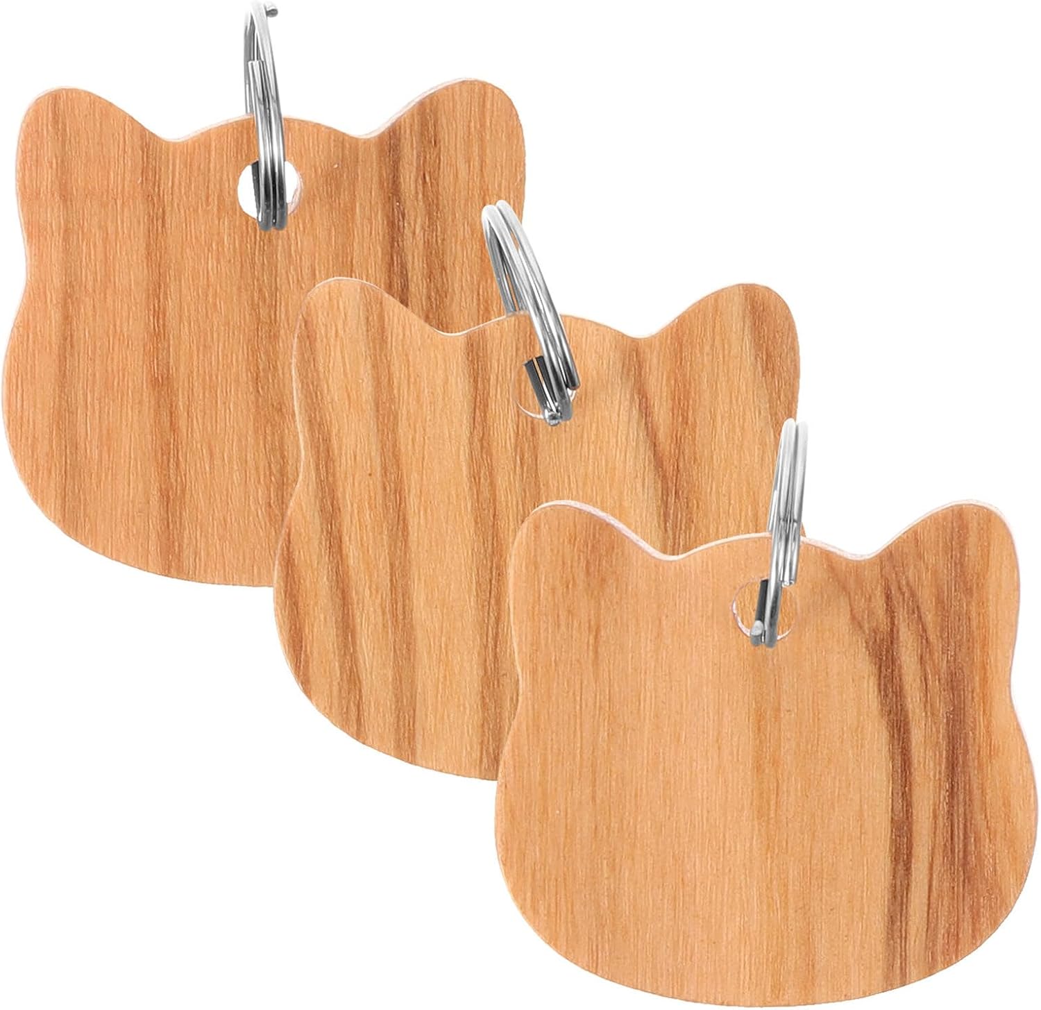 Luxshiny 3pcs Wooden Cat Head Shape Dog Id Tags Blank DIY Pet Name Tags for Collars, Sturdy Wood Material, Suitable for Puppies and Cats, Pet Collar Accessories