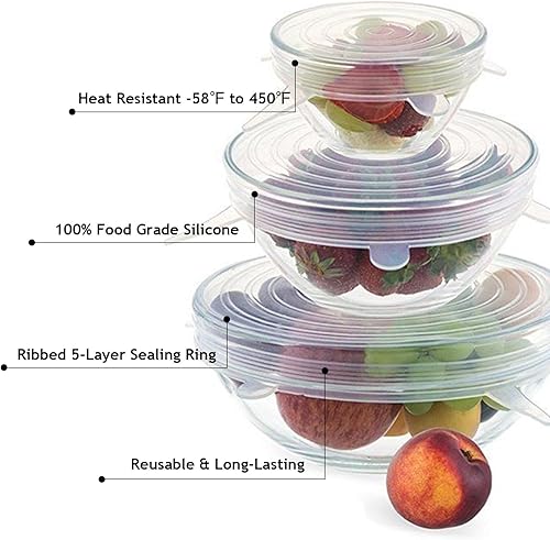 Miniatura 5 de 12 tapas de silicona elásticas reutilizables para almacenamiento de alimentos, fundas de silicona resistentes al calor para tazas, latas, tarros,