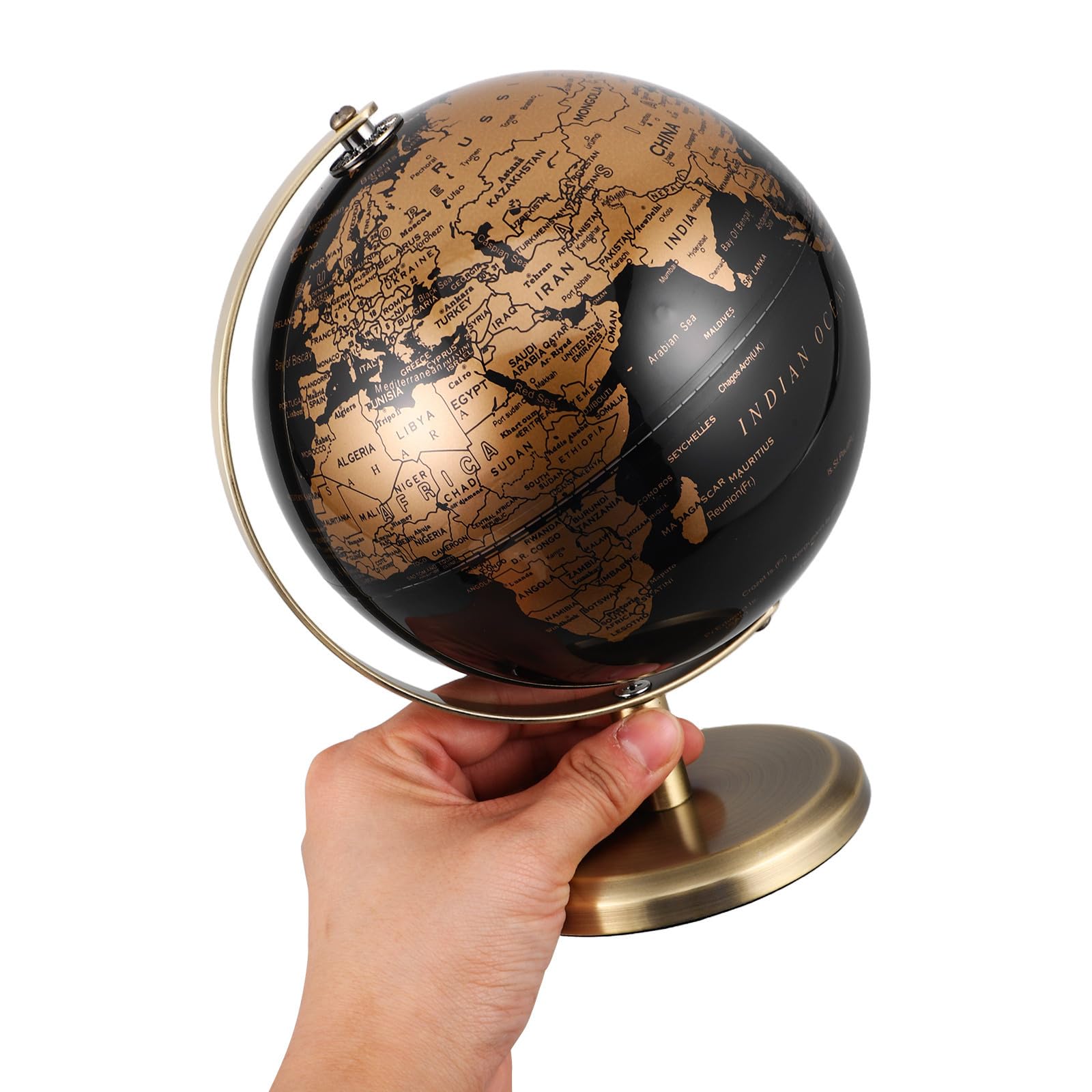 Happyyami Adorno de Globo Terráqueo de Escritorio Multifuncional en Metal Dorado, Bola de Globo 14 Cm Estilo Europeo para Embellecimiento de Mesa y Oficina