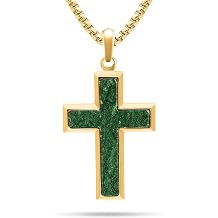 RTZN Jade Necklace for Men Premium Green Jade Pendant with Stainless Steel Box Chain 22" + 2" Extension 18K Gold Plated Dog Tag, Square & Cross Pendant Necklaces Luxurious Mens Jade Jewelry
